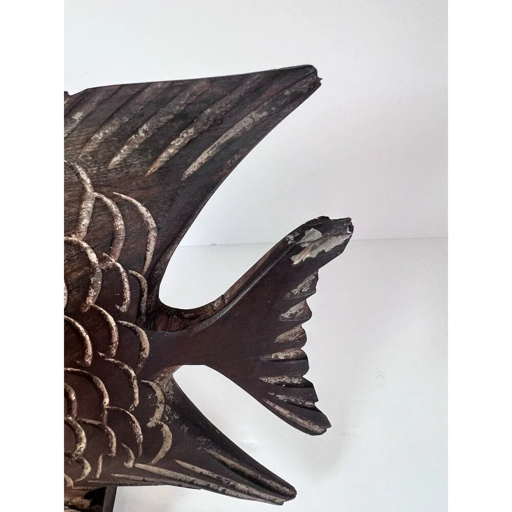 Angel Fish Wood Sculpture Rustic Style Fisherman Gift Folk Art‎ Hand Carved 7.5”